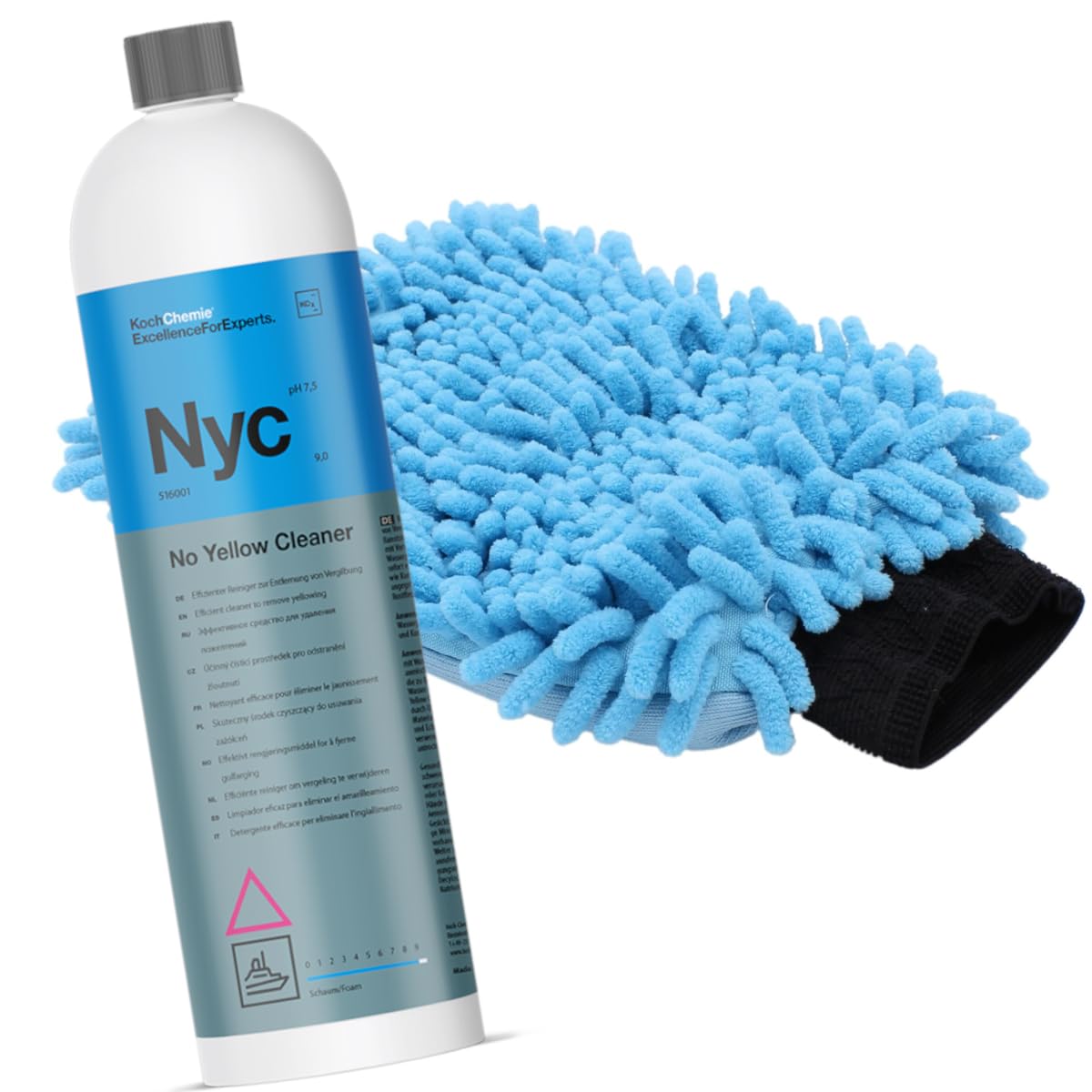ChimpTools - Koch Chemie Marine NYC No Yellow Cleaner Vergilbungs Entferner, Bootsreiniger Konzentrat, GFK Reiniger - für Gelcoats, Lacke, Kunststoffoberflächen, Glas 1L + Mikrofaser Waschhandschuh