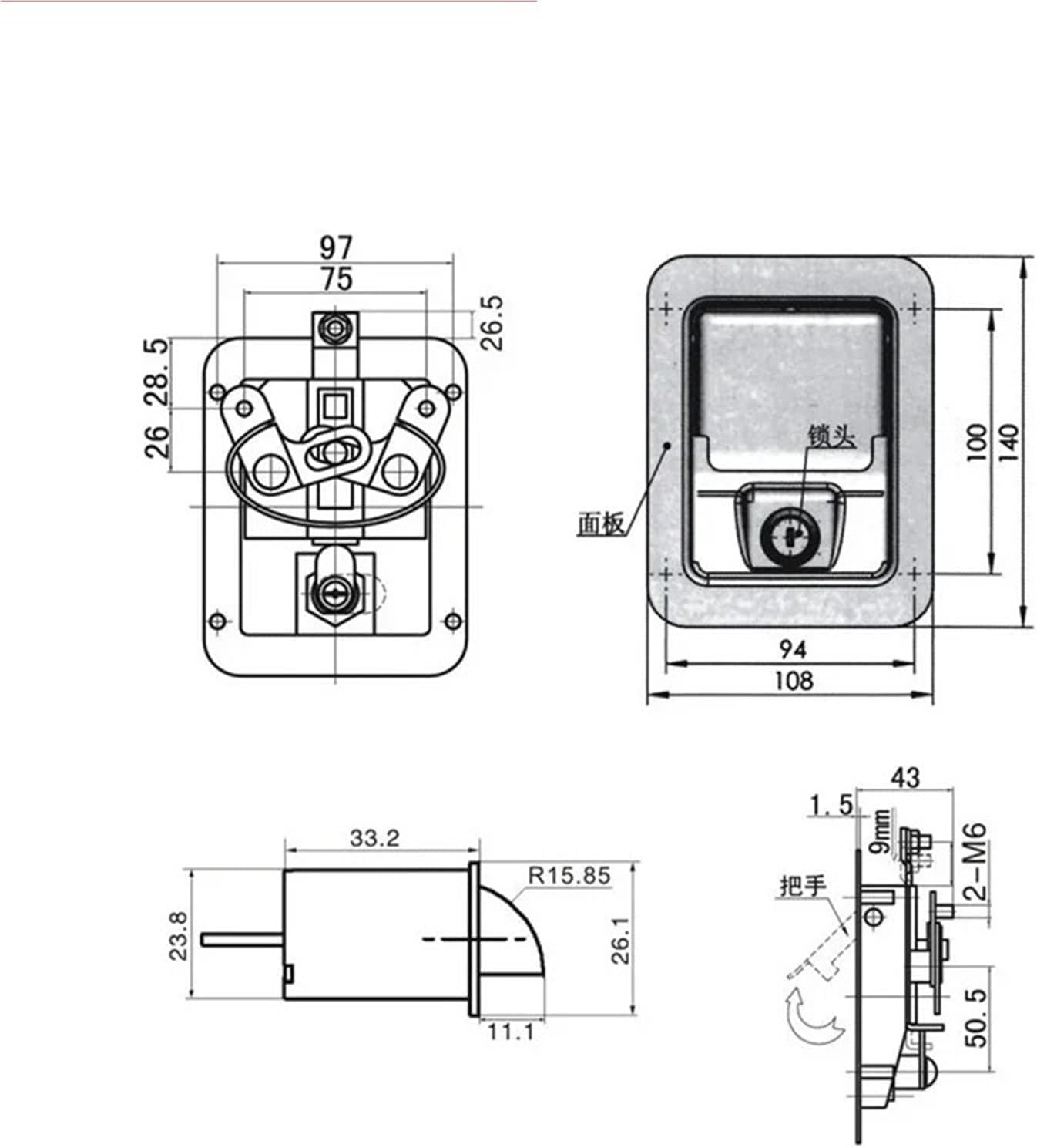 Square Cabinet Key Lock Black Or Stainless for Car Bus Truck Trunk Electronical Box Pickup Accessories MS217 1Pcs(Can not use)