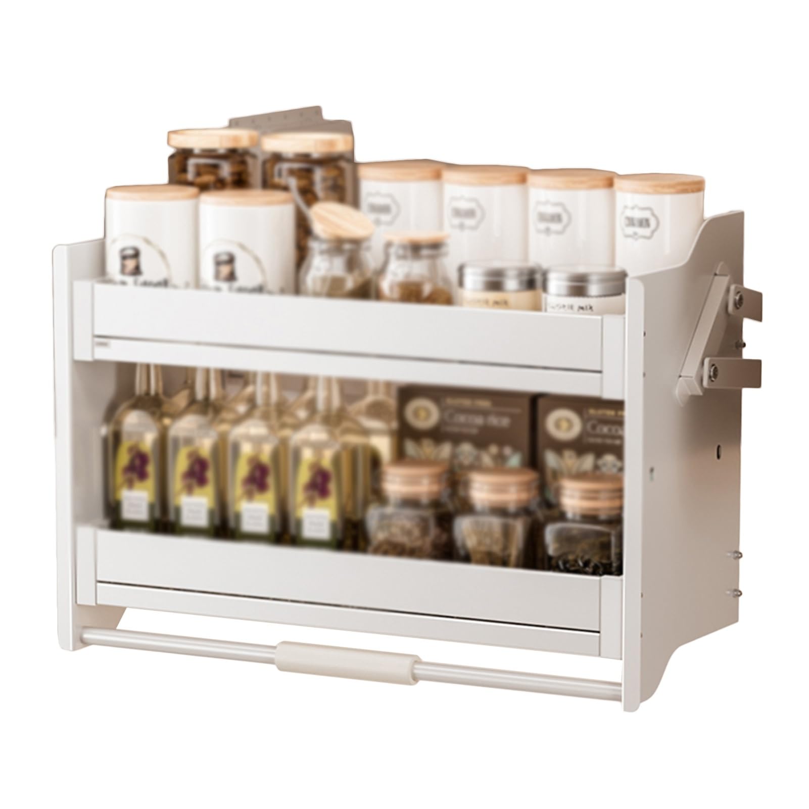 Organizer estraibile per armadietti, espandibile (30,5-50,8 cm), resistente, rimovibile e autoadesivo, per pentole e padelle, adesivo regolabile, senza viti, ripiano estraibile per casa, cucina