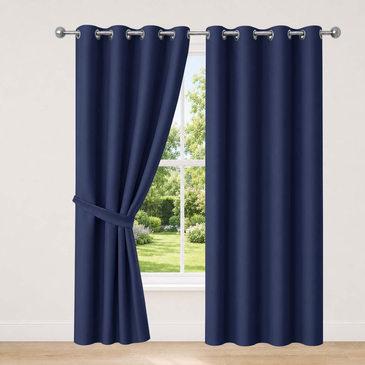 AMEHA Blackout Curtains for Bedroom Eyelet Navy Curtains, 46”x90” 1 Pair