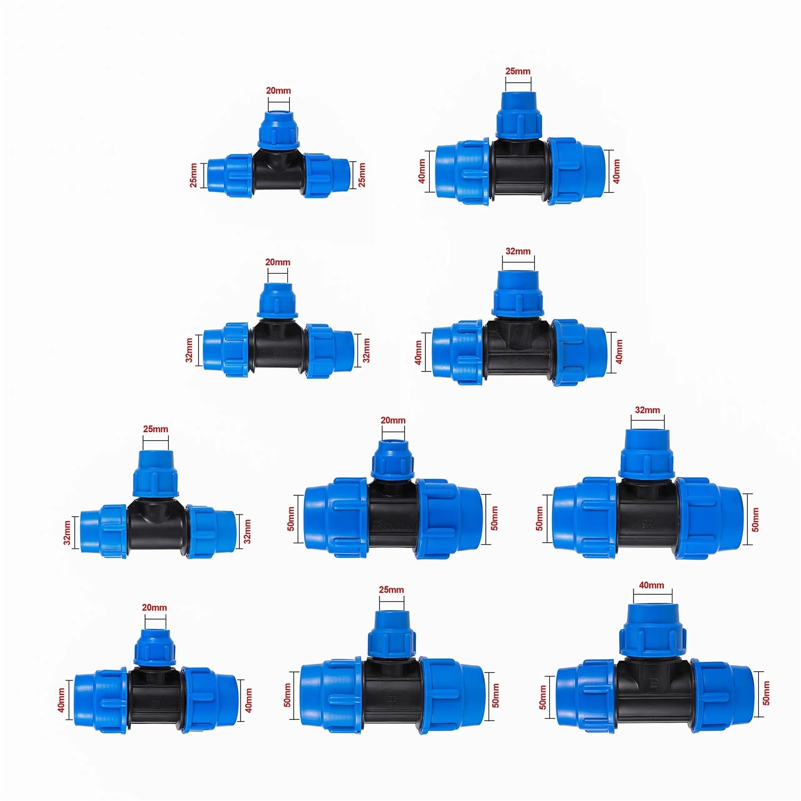 Raccord réducteur 3 voies pour robinet de jardin et tuyau d'irrigation 50x32x50