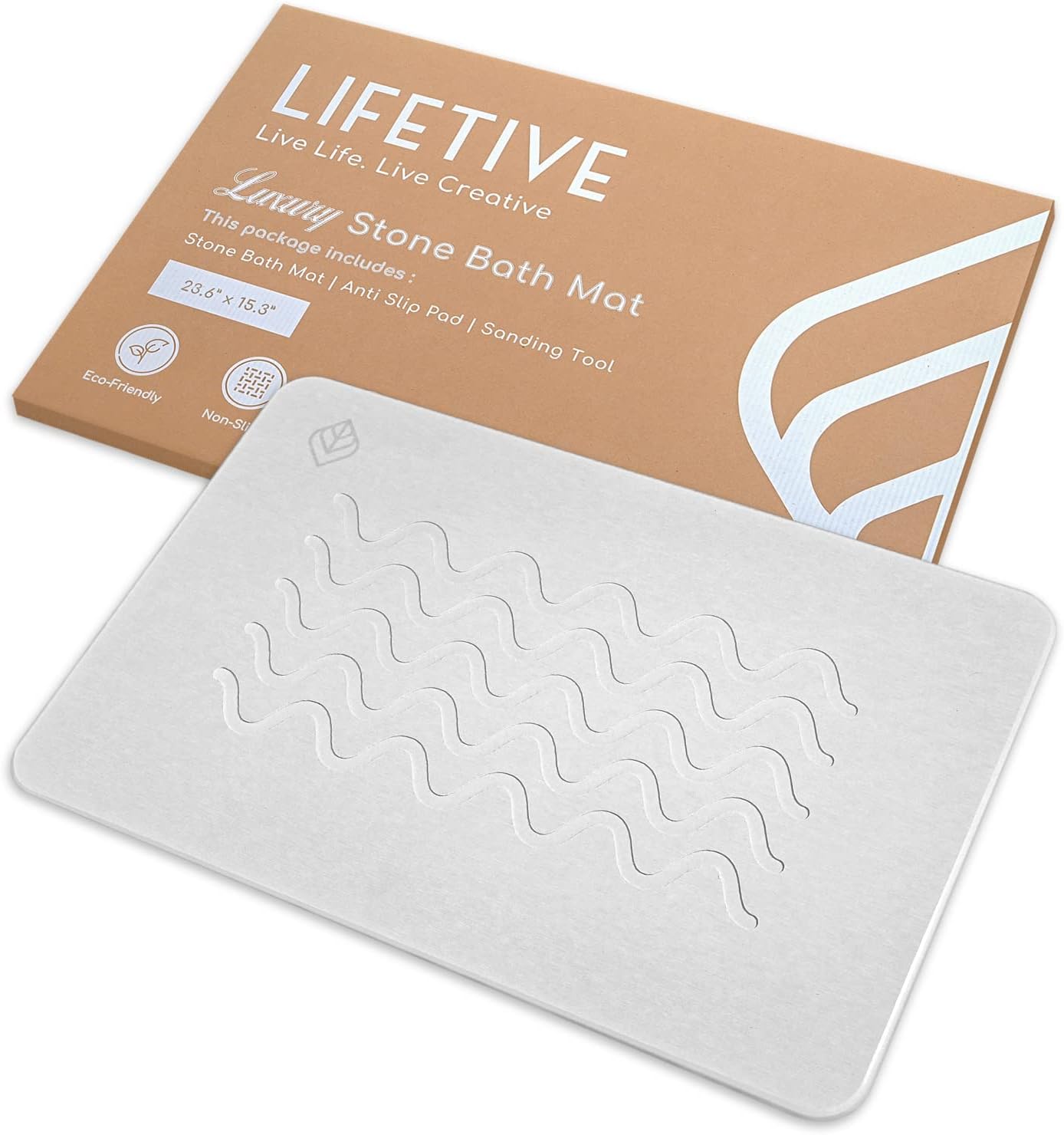 LIFETIVE Luxury Stone Bath Mat — Diatomaceous Earth Shower