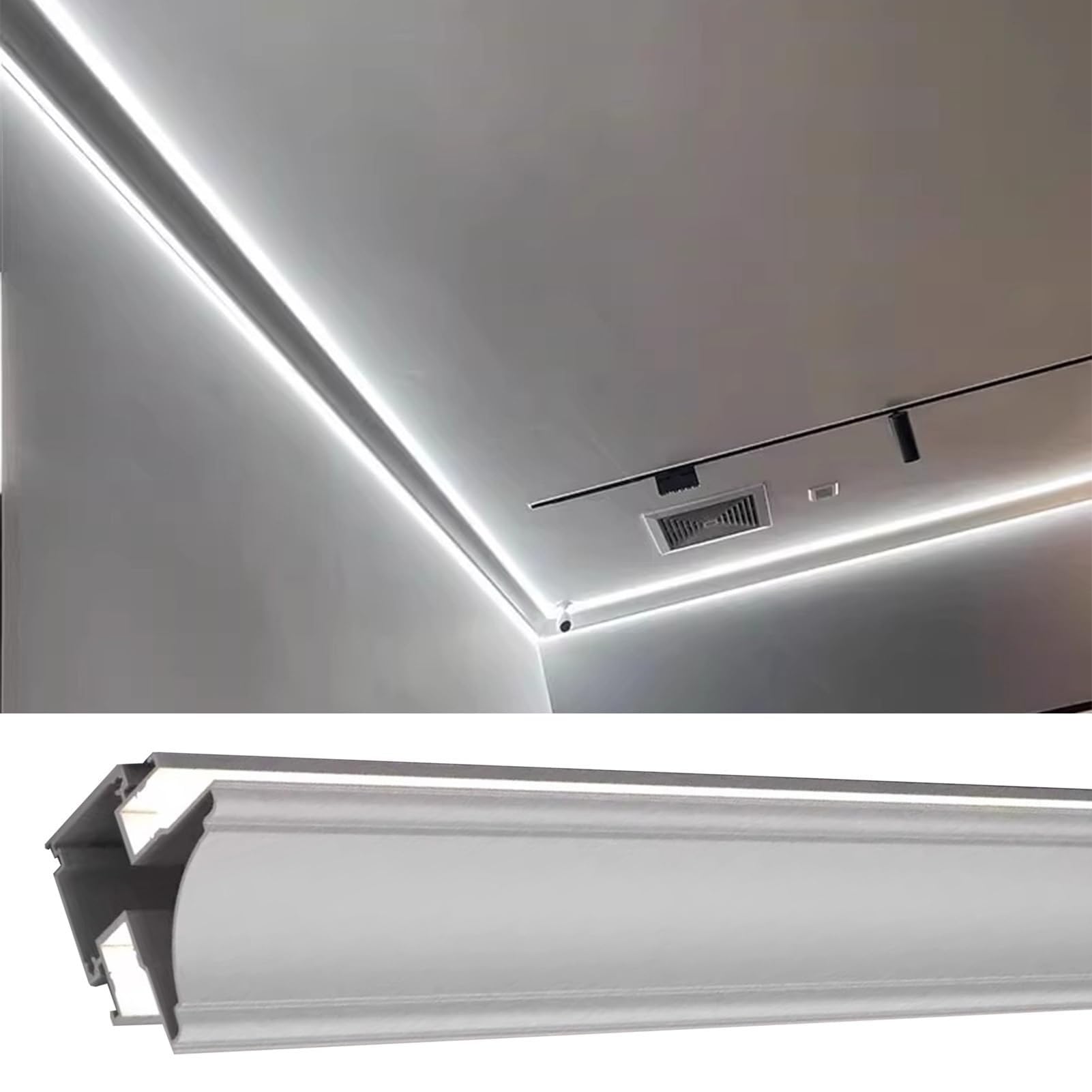 Listwa ozdobna do sufitu z oświetleniem LED, profil aluminiowy z podwójnym kanałem świetlnym, biała (2 m)