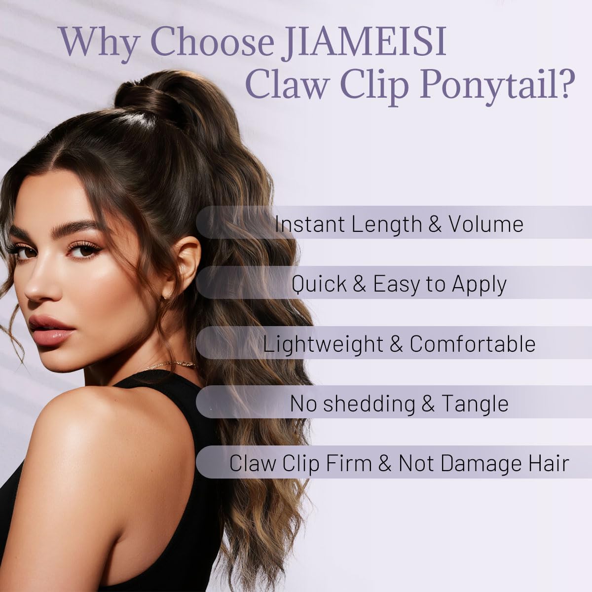 JIAMEISI Ponytail Extension 18 Inch Claw Clip Ponytail Hair Extensions Long Curly Wavy Highlight Jaw Clip in Pony Tails Extension Synthetic Fluffy Hairpiece for Women (Dark Brown with Auburn Blonde) - Image 2