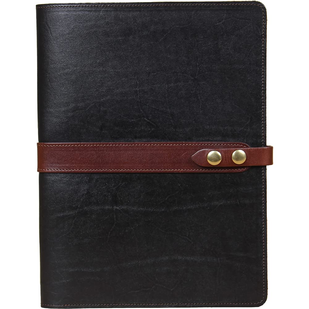 Col. Littleton Black With Brown Trim Full-Grain Leather Portfolio No.18, Padfolio Folder | Made in USA Office Product