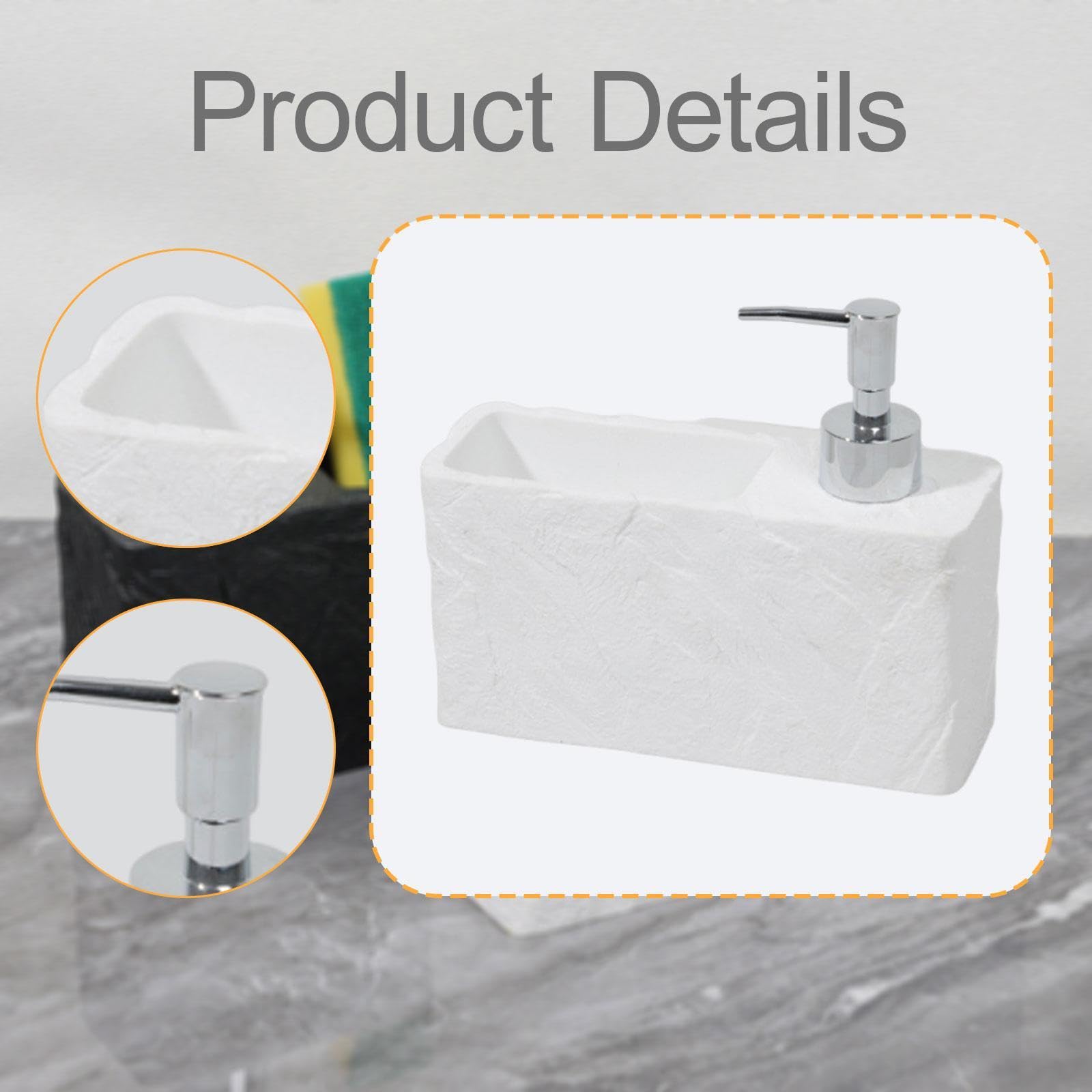 Dispenser di Sapone Liquido Dispenser con Porta Spugna Organizer Multifunzionale in Resina Pompa Erogatrice Accessorio per Cucina Bagno Adatto a Uso D, Bianco