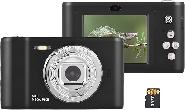 1080P Digital Camera Digital Video Camera 50MP Photo Dual Lens 2.4 Inch Screen 8X Digital Zoom Built-in Flash Battery with 32GB TF Card Birthday Festival Gift for Kids Students Teenagers