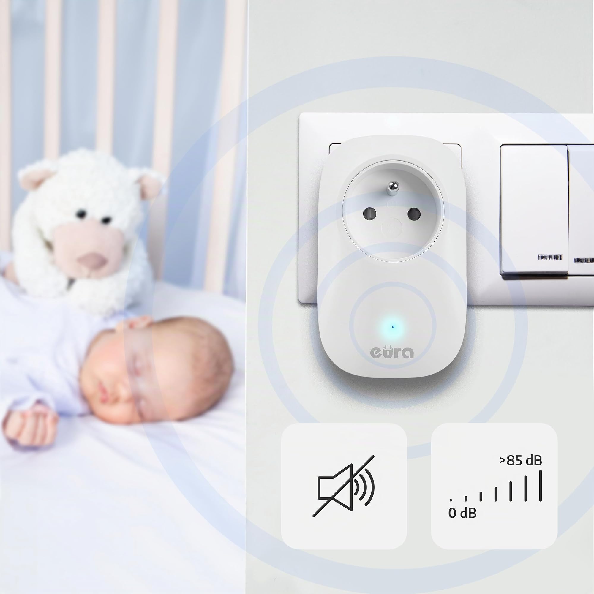 Timbre inalámbrico sin batería SOUL WDP-91H2 con enchufe de ~ 230 V de Eura-Tech, para exteriores, resistente al agua, inalámbrico, alcance de 100 m, 58 melodías, 4 niveles de volumen