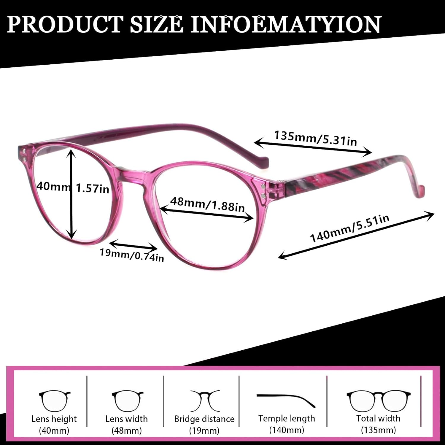 NORPERWIS 5 Pairs Reading Glasses - Standard Fit Spring Hinge Readers Glasses for Men and Women (Black Purple Red Blue Brown, 2.00) - Image 2