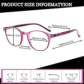 NORPERWIS 5 Pairs Reading Glasses - Standard Fit Spring Hinge Readers Glasses for Men and Women (Black Purple Red Blue Brown, 0.50)