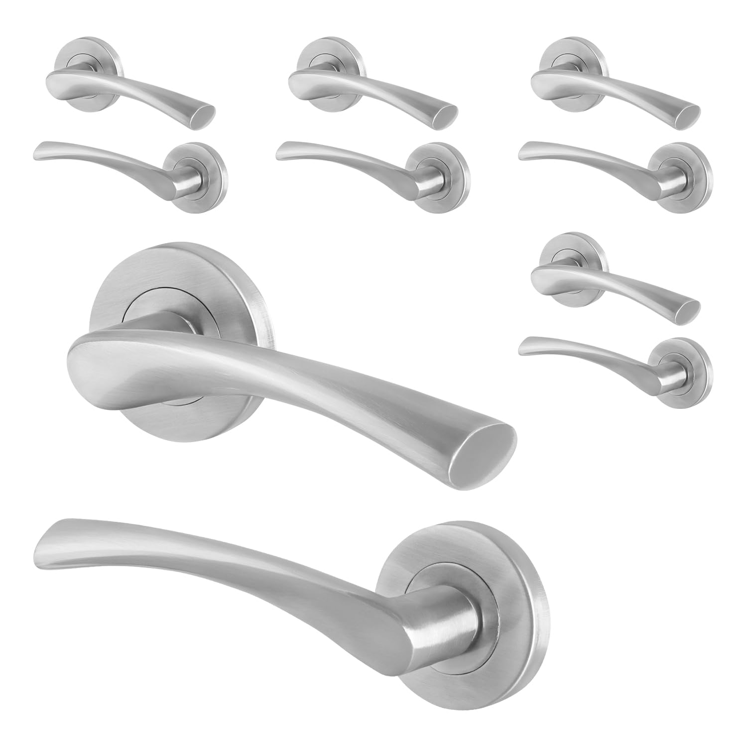 EAI Satin Internal Door Handle, 5 Pairs of Satin Nickel Lever on Rose Round Handles - Novoli Range — image 1
