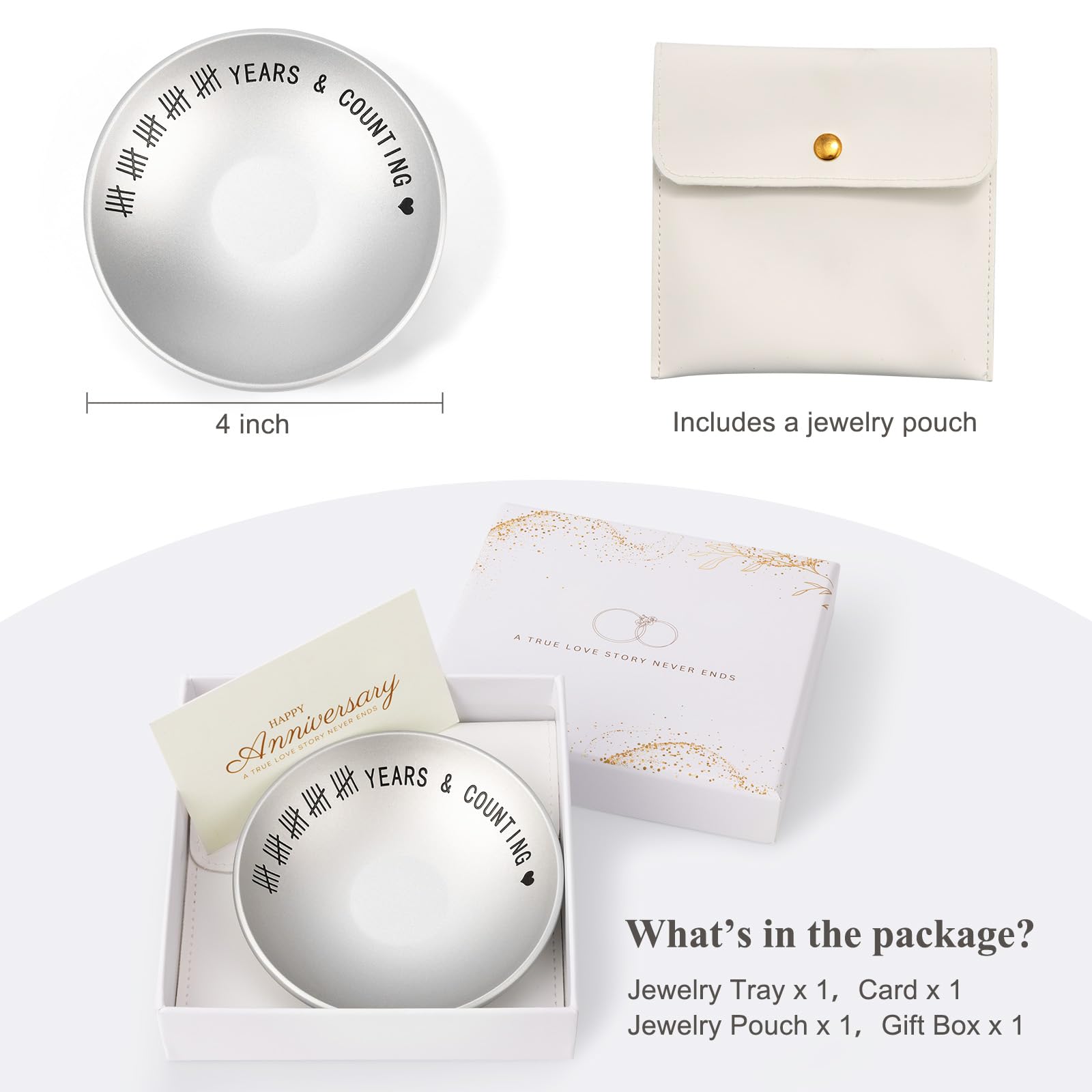 Urllinz 25th Anniversary Wedding Gifts for Husband Wife, 25 Year Anniversary Jewelry Tray for Him Her Couple, Silver Ring Holder Dish & Card & Gift Box, 4"