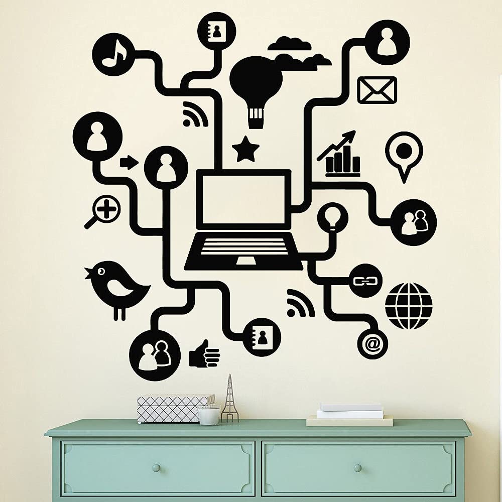 Sticker mural vinyle 114x116cm décor bureau informatique