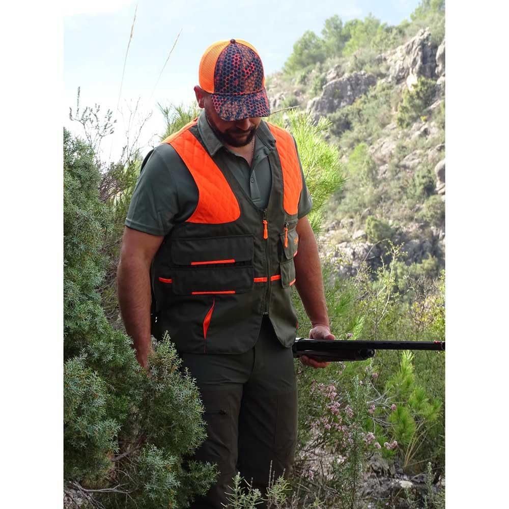 Benisport Chaleco de Caza con Doble morral Verde/Naranja