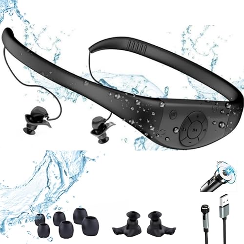 Reproductor MP3 de natación impermeable con auriculares, memoria de 8 GB, certificado IPX8, función de aleación, tiempo de reproducción de 20 horas,
