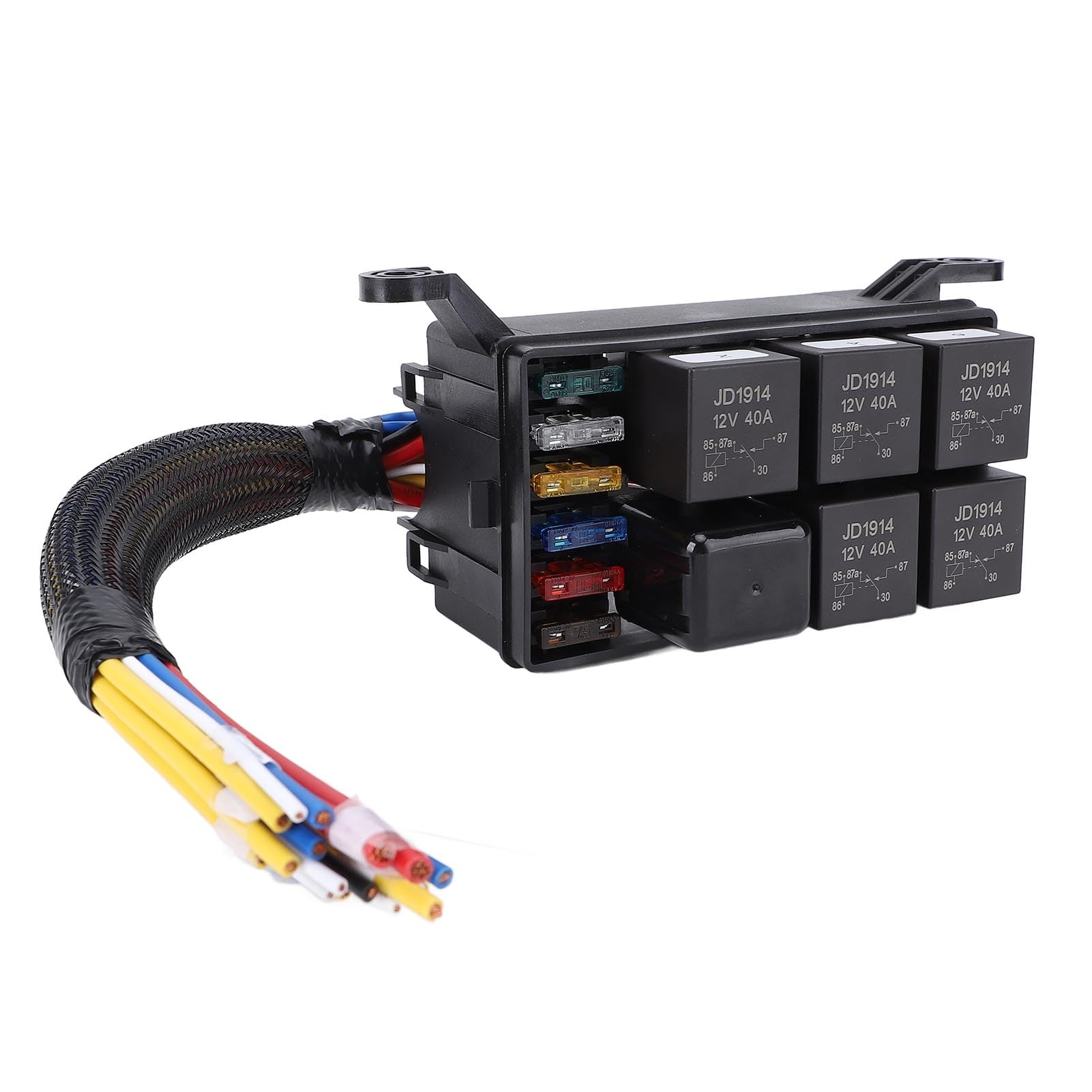 Scatola relè Fusibili 12V, Relè Scatola Fusibili Automobilistici Precablata con Blocco a 6 Slot, Alloggiamento Termoplastico in Plastica, 40A, per Auto Camion Barche Marine
