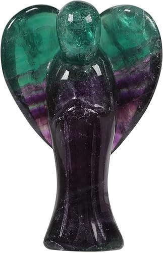 Figura de ángel guardián de cristal de fluorita tallada a mano de 3 pulgadas para protección, estatua de ángel de cristal de bolsillo decorativa