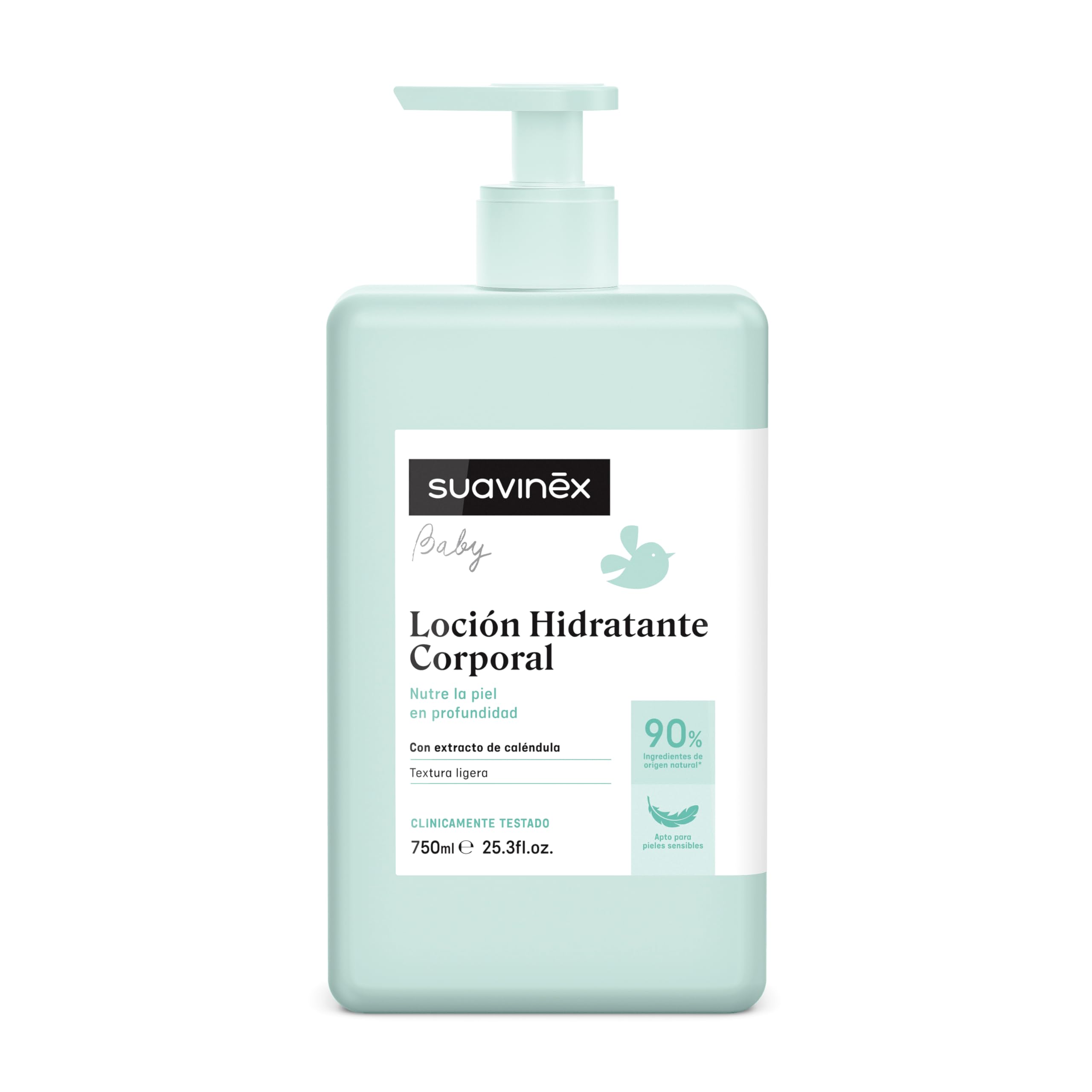 Suavinex, Crema Hidratante para Bebés, Loción Corporal Apta para Pieles Sensibles y Recién Nacidos, Textura Ligera y Fácil Absorción, 90% Ingredientes Origen Natural, Con Extracto de Caléndula, 750 ml