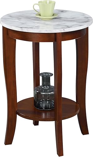 Miniatura 4 de Convenience Concepts American Heritage - Mesa auxiliar redonda, mármol sintético blanco  espresso