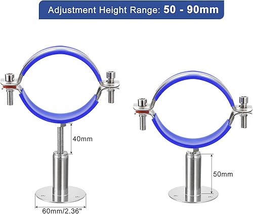 Miniatura 2 de uxcell Soporte de tubería de acero inoxidable para montaje en pared, soporte de tubería de montaje en techo, correa de tubo de abrazadera ajustable