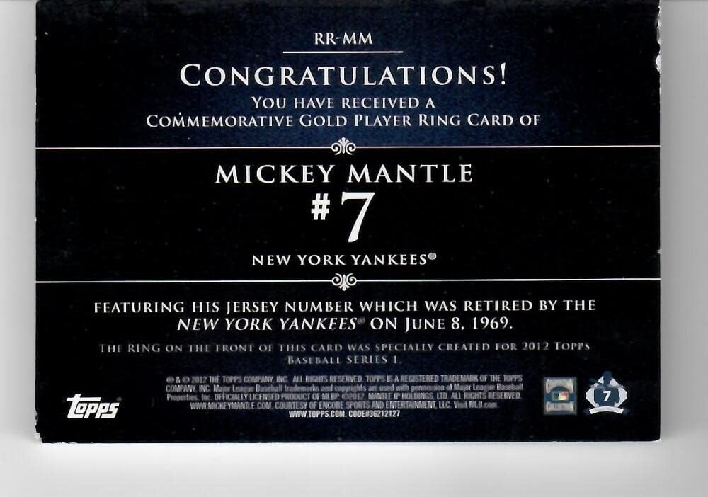 2012 Topps Retired Rings #RR-MM Mickey Mantle New York Yankees MLB Baseball Card EX/NM