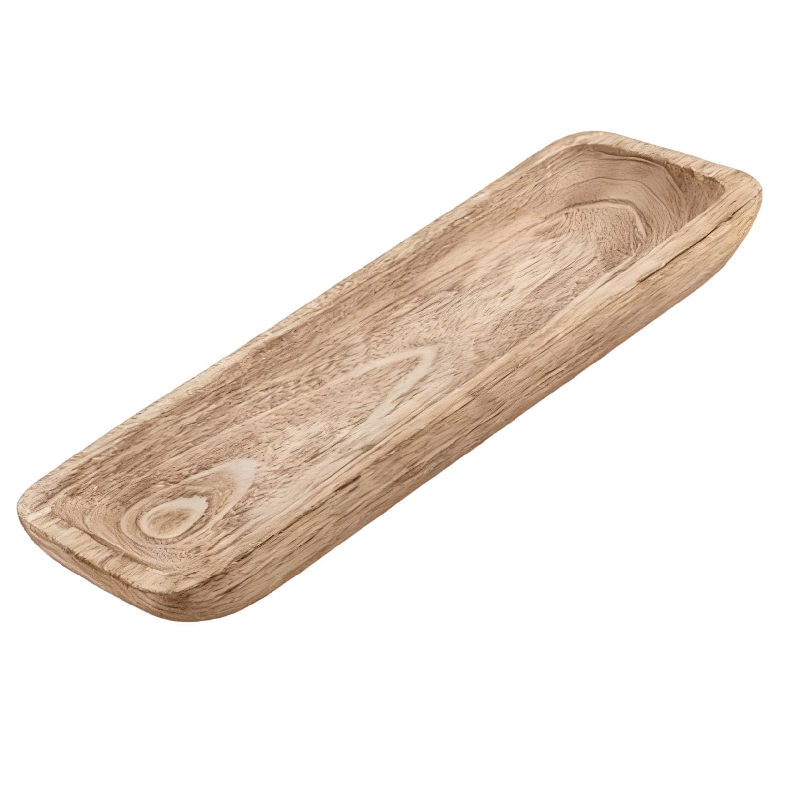 Packool Wooden Dough Bowl, Vintage Style for Dining Table, Candles, Fruit Display, 16.5 in / 42 cm Rustic Home Table Centerpiece, Long Decorative Catchall Tray, Hand Carved Wood
