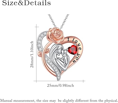 Miniatura 6 de Collar de piedra natal para mamá, oro rosa de 14 quilates, relleno de oro blanco, colgante de corazón para madre e hijo, joyería para el día de la