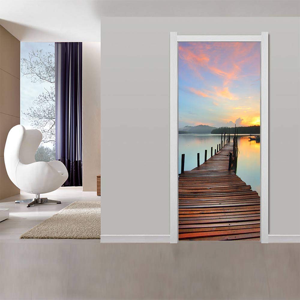 Sticker de porte escaliers et intérieur coucher du soleil 88x200cm papier peint amovible