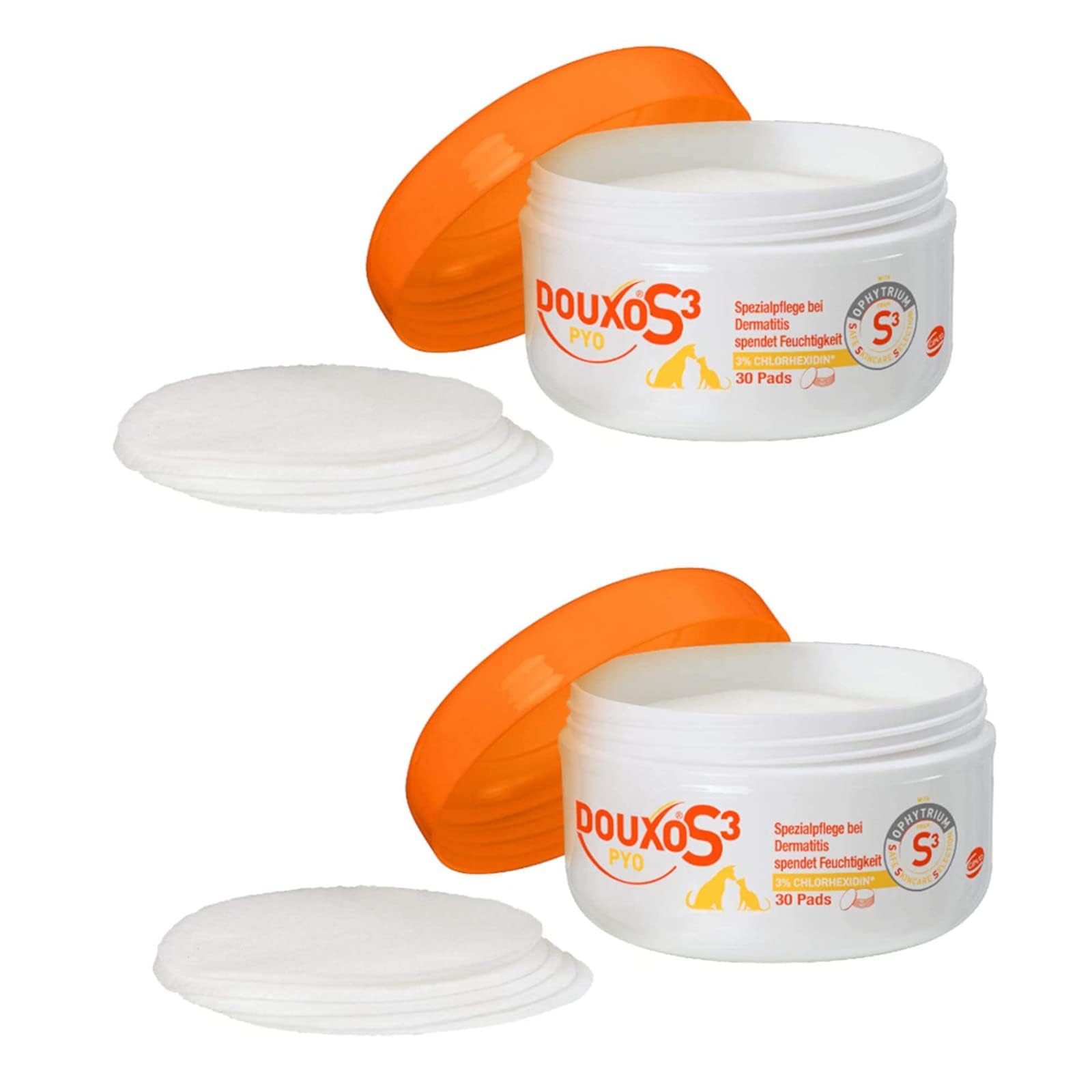 Douxo S3 Pyo Pads | Doppelpack | 2 × 30 Stück | Reinigungspads für Hunde und Katzen | Feuchtigkeitsspendend