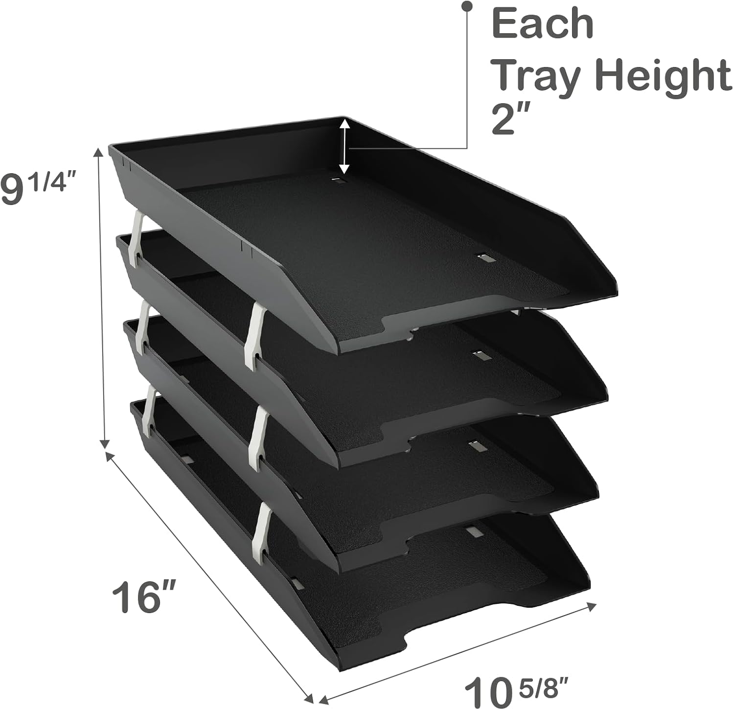 Acrimet 4 Tier Legal Letter Tray, Facility Front Load (Legal Size) (Plastic) (Black Color) Made in USA