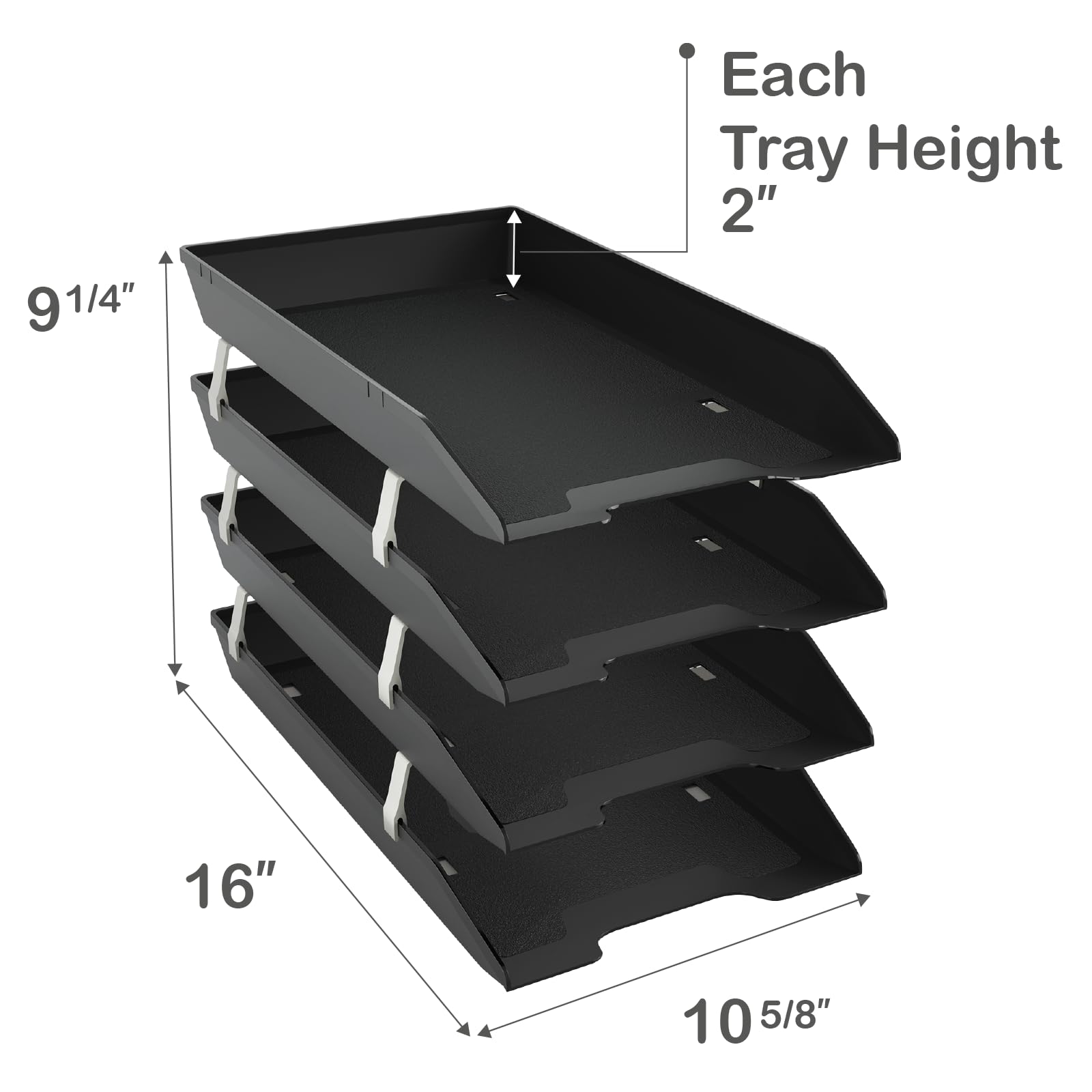 Acrimet Vassoio portalettere legale a 4 ripiani, carico frontale (dimensioni legali) (plastica) (colore nero)