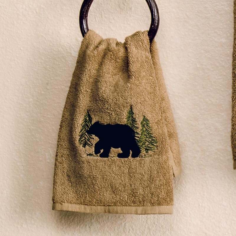 Black Forest Décor - Black Bear Forest Fingertip Towel, Bathroom - Vintage Rustic Wildlife Décor
