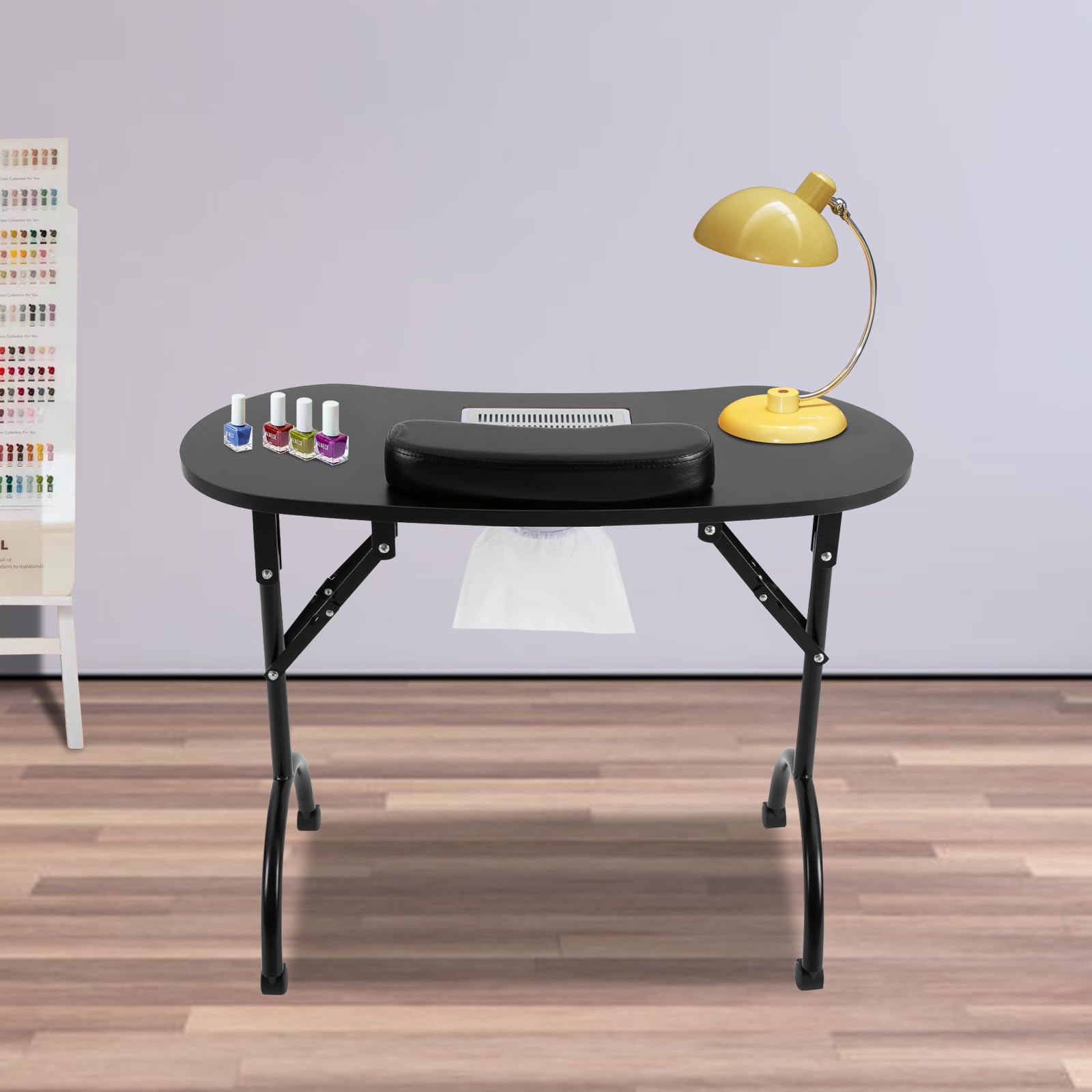 Mesa de manicura plegable con aspiración, mesa de manicura portátil con ruedas y cojín para la muñeca, mesa de manicura portátil para corte de cabello, cosmética y cuidado de uñas