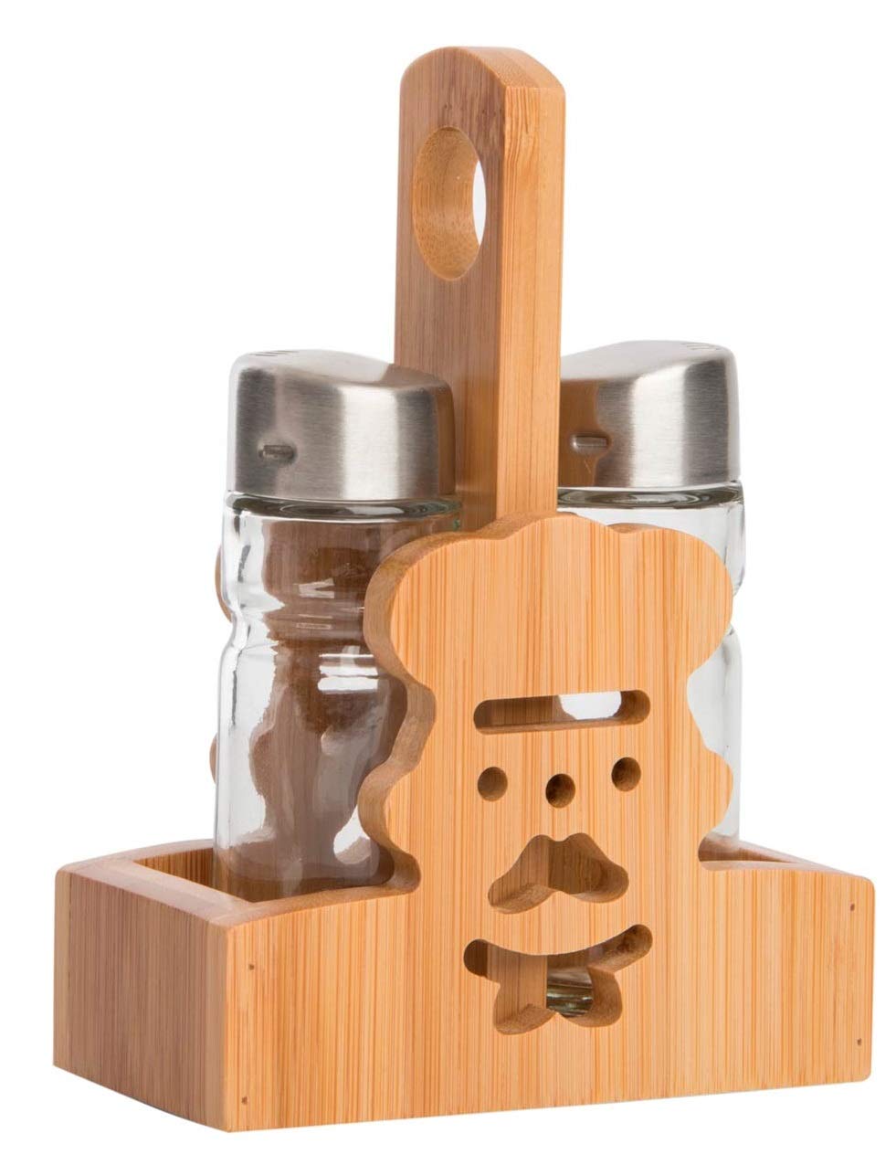 Set Salière + Poivrière Verre dans Support Bois Design déco Chef Cuisinier