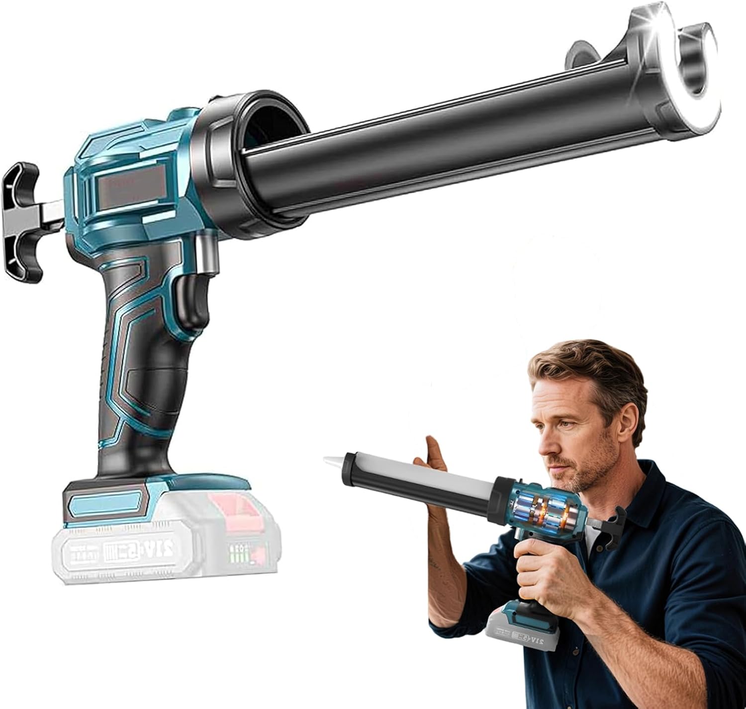 Electric Caulking Gun, 10 OZ Electric Caulk Gun with LED Light, 4 Adjustable Speeds, Auto Retract for Filling, Sealing (Battery Not Included)
