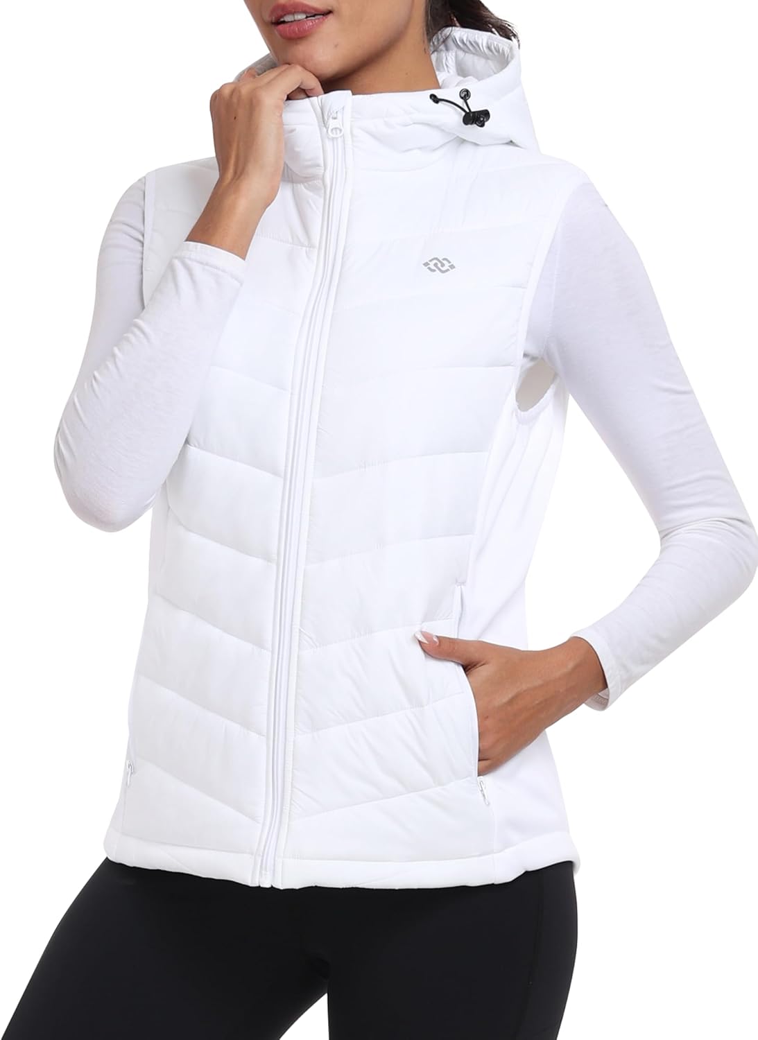 MoFiz Women's Puffer Vest Lightweight Hooded Warm Fleece Lined Hybrid Softshell Hiking Winter Sleeveless Zip Vest - Image 2