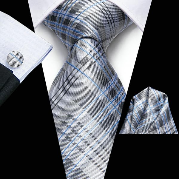 Image of Hi-Tie Men's Tie Sets Silk Paisley Striped Necktie Pocket Square Cuff-links Sets Wedding Business Holiday