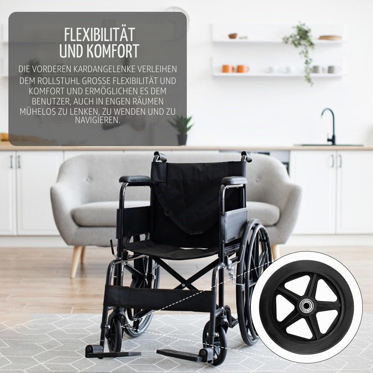 4 Stück 150mm Solide Ersatzräder, Vorderrad für Rollstuhl, Umweltfreundliches Gummimaterial, Ersatzrad für Rollator und Schubkarre