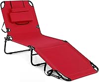 Vista 17 de GYMAX Silla de bronceado, silla de playa de 350 libras con orificio facial, almohada lavable y correa de transporte, tumbona plegable ajustable