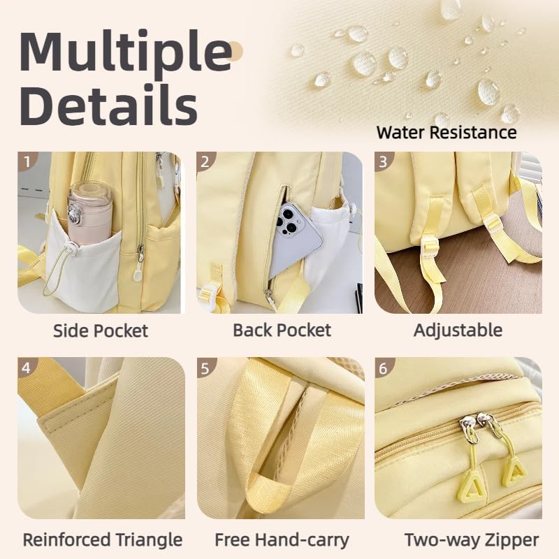 Kawaii Backpack Double Shoulder Bag with Cute Star Removable Pouch Clear Pocket Large Capacity Dopamine Colors Daypack (Clear Black) - Image 6