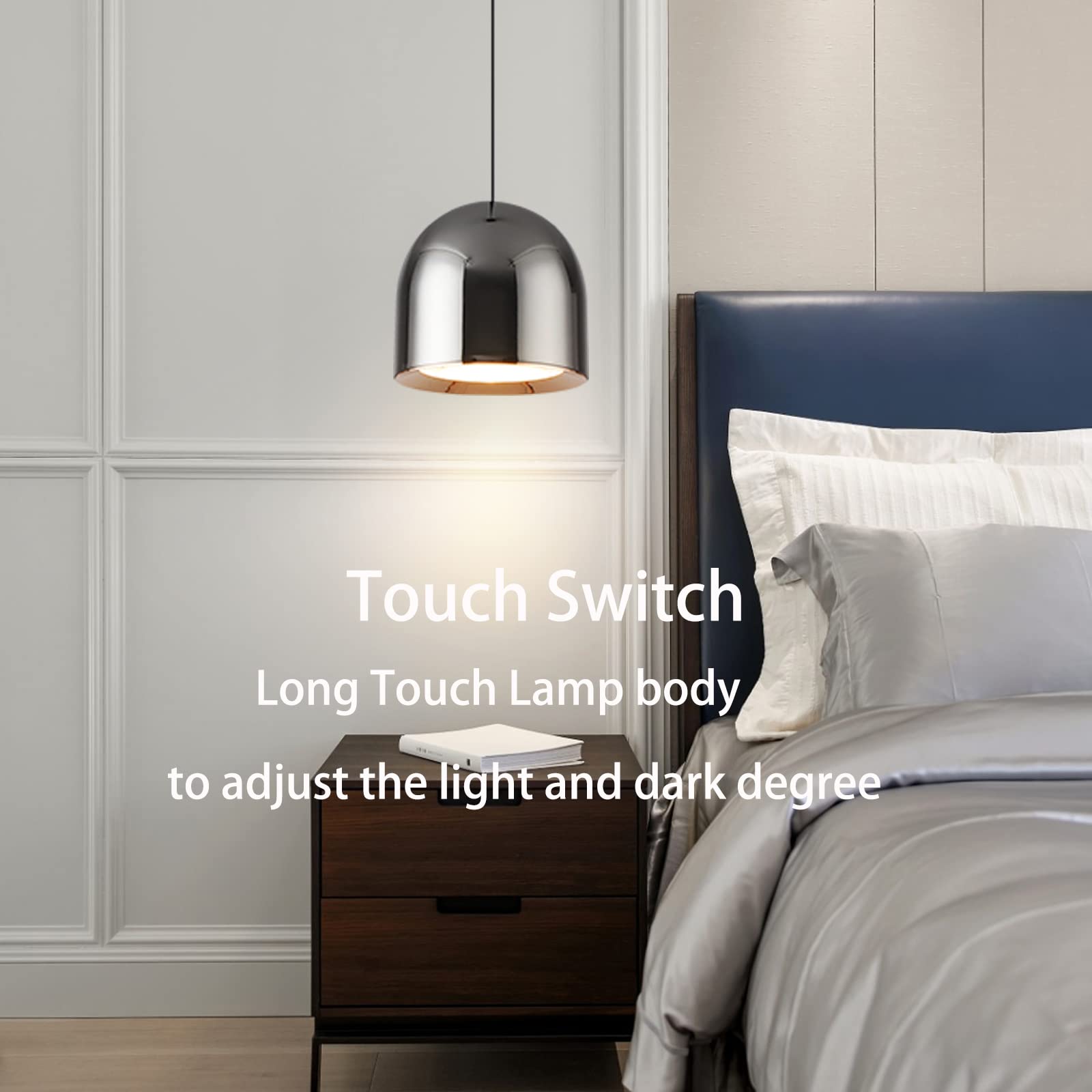 YOXANG Creative Lifting Lighting Touch Switch Dimming Pendant Light Bedroom Rise And Fall Mini Adjustable Hanging Lights Dining Room Aluminium Art Deco Cone Shape Chandeliers LED Bulb Warm Light White