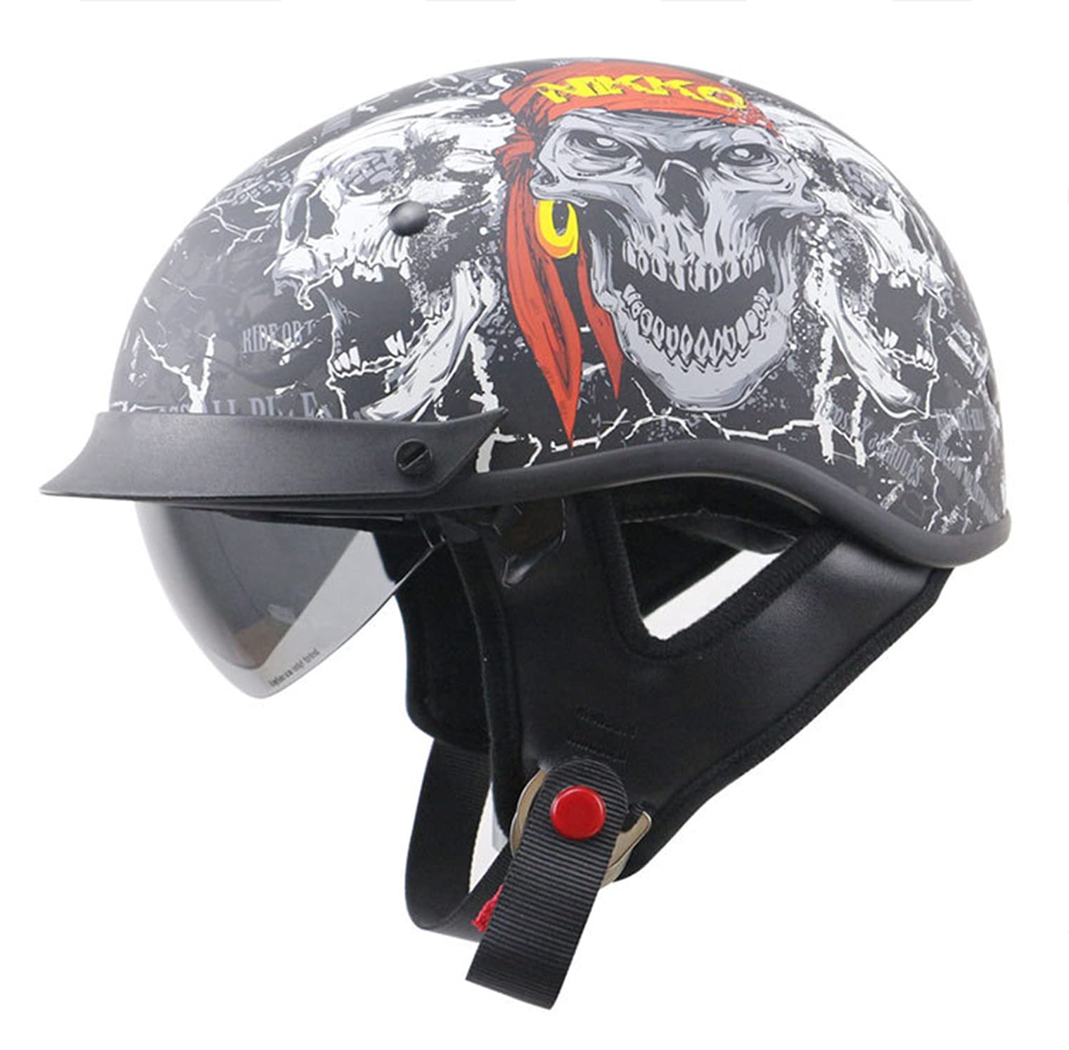Casco Moto Mezzo Casco Vintage Woljay Con Occhiali - Leggero In ABS, Taglia Unica 56-61 Cm, Approvato DOT Per Cruiser E Scooter
