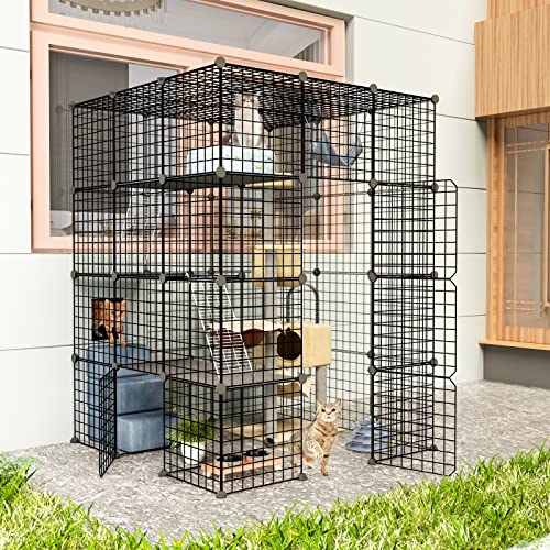 Eiiel Outdoor Cat House Cat Cages Enclosure with Super Large Enter Door, Balcony Cat Playpen with Platforms,DIY Kennels… - Image 7