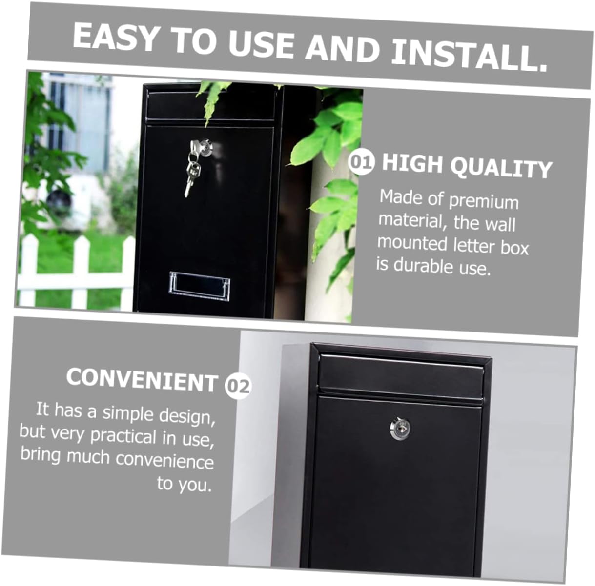 Outdoor Multi-Functional Metal Letter Box Weatherproof Mailbox for Home and Office Capacity for Envelopes Newspapers and Magazines Easy to Install Black