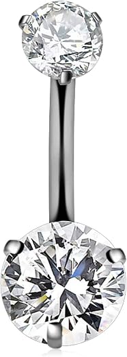 CIZME G23 Solid Titanium Belly Button Rings 14G Internally Threaded CZ Belly Navel Rings 10mm Bars Piercing