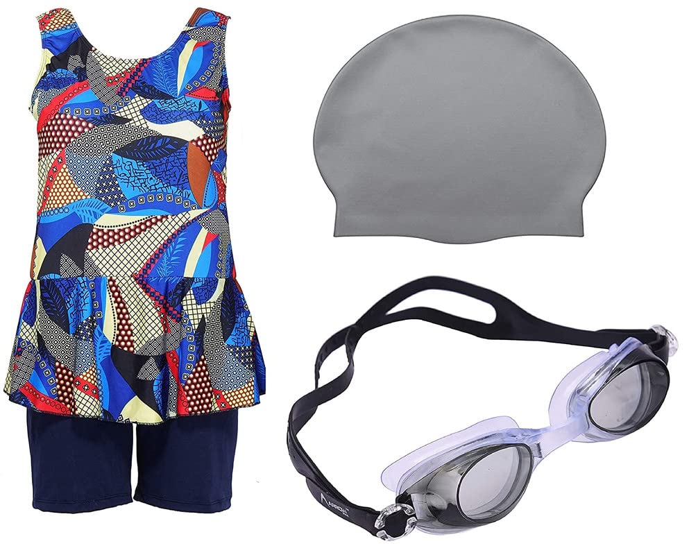 LEBAMI Girls Swimming Kit with Swimming Costume Swimming Goggles Silicone Swimming Cap Ear Plug and Nose Plug (Grey) (B0B5HHT97N) Amazon Price History, Amazon Price Tracker