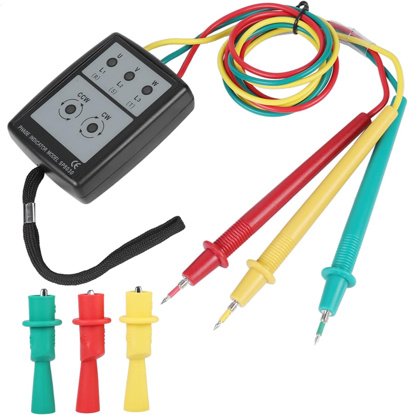 SP8030 Digital Phase Rotation Digital Phase Indicator, Indicator Tournant LED Buzzer Sequence Meter 200 V-480V AC Industrial Tool Kit with A