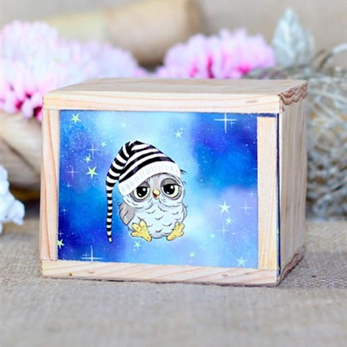giftmoda Ahşap Kutusunda Sevimli Baykuş Kupa Bardak