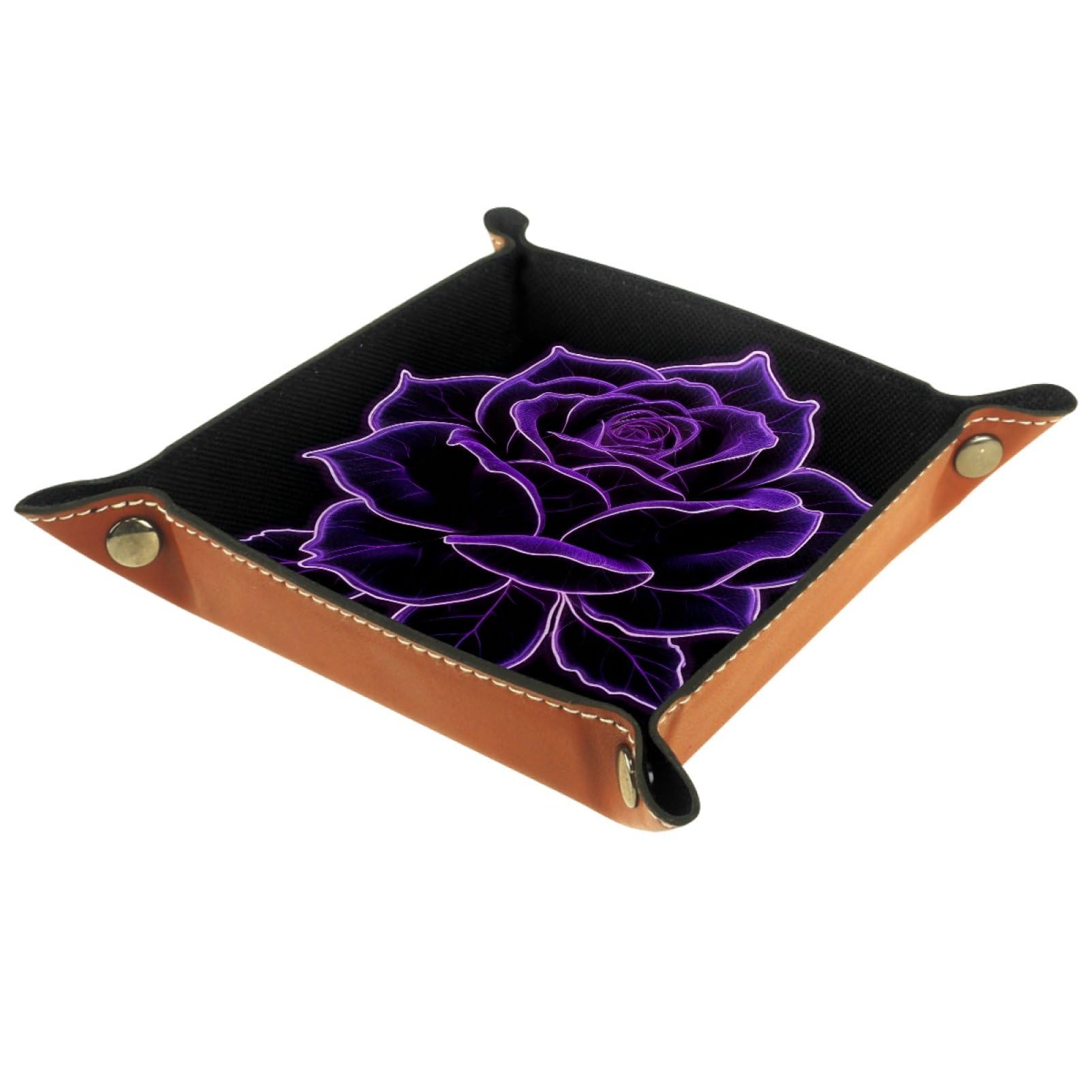 VAPOKF Purple Rose Dice Trays Quadrilateral Dice Folding Tray Microfiber Leather Holder for Table Games RPG DND, 20.5 × 20.5 cm