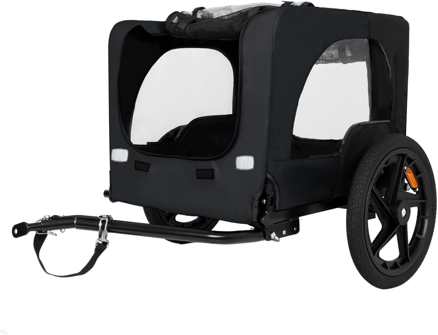 Outdoor Heavy Duty Collapsible Pet Bike Trailer with 16-Inch All-Terrain Wheels & Universal Hitch – Foldable Dog/Cargo Carrier Cart for Bicycles, Black